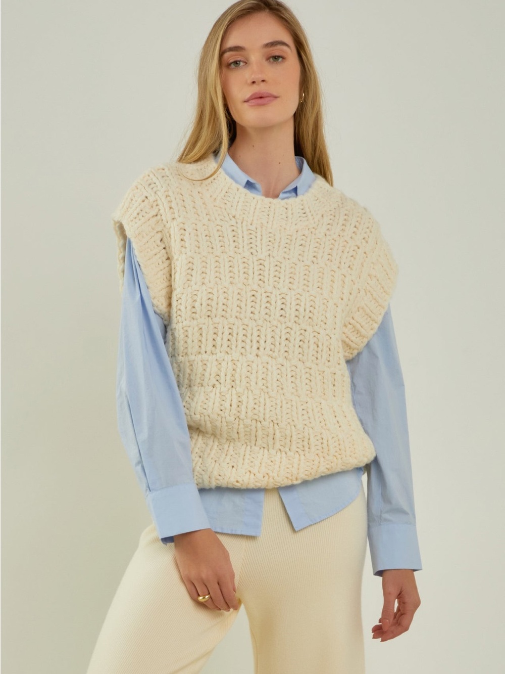 English Factory Ivory Oversized Chunky Knit Sweater Vest Size L